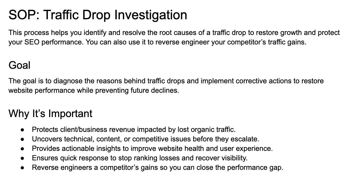 How to analyze website traffic down with SOP and template