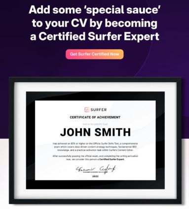 Surfer's SEO writing certificate. 