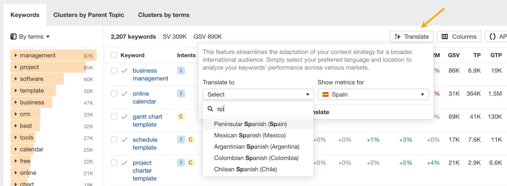 Translate feature 