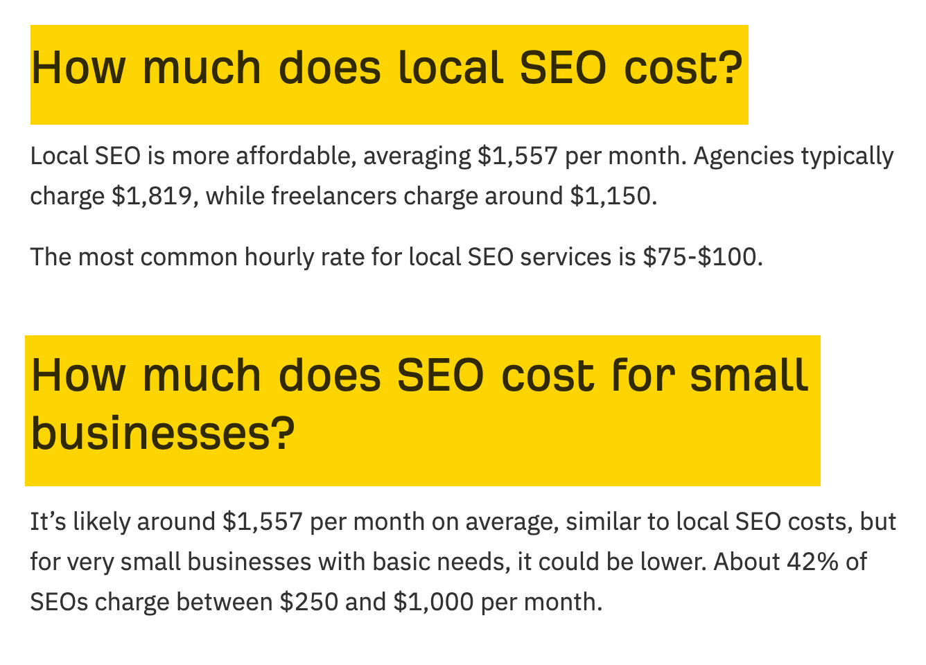 Screenshot of scannable, question-based headings from an article, structured for easy information retrieval.