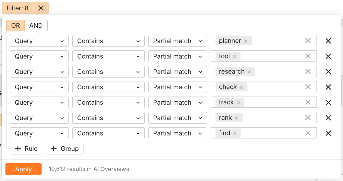 Using filters in Ahrefs' Brand Radar to narrow down the results in various reports about a brand's visibility in AI responses.